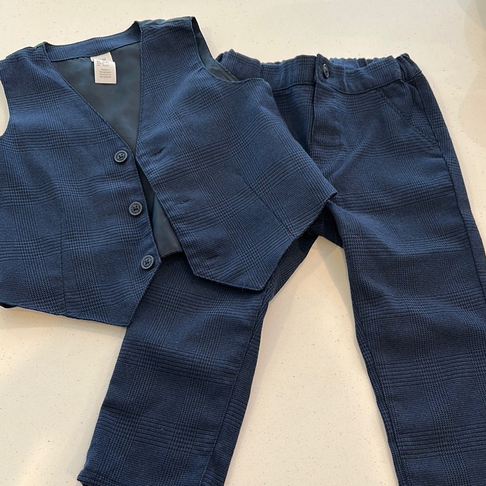 H&M Stylish Blue Plaid Vest and Pants Set